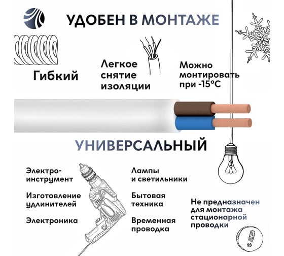 Шнур ОРЕОЛ ШВВП белый 2х0,5 мм ГОСТ 50 м 00000049843
