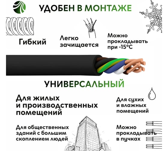 Кабель ОРЕОЛ ВВГ нгА -LS LTx 5х2,5 мм ГОСТ 50 м 83064