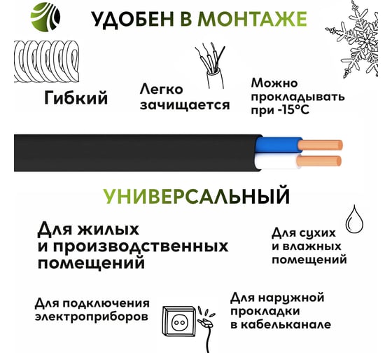 Кабель ОРЕОЛ ВВГп-НГ А LS 2х2,5 мм ГОСТ 100 м 00000053388