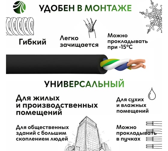 Кабель ОРЕОЛ ВВГ нгА -LS LTx 3х6 мм ГОСТ 50 м 83048