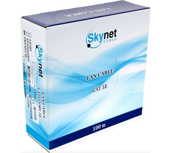 Кабель SkyNet Prem FTPoutdoor 4x2x051 трос медь FLUKETEST категории 5e 100м box черный CSP-FTP-4-CU-OUTR/100