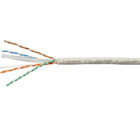 Кабель витая пара Cabeus UTP (U/UTP), категория 6, 4 пары (23 AWG), о UTP-4P-Cat.6-SOLID-LSZH-WH-100 1