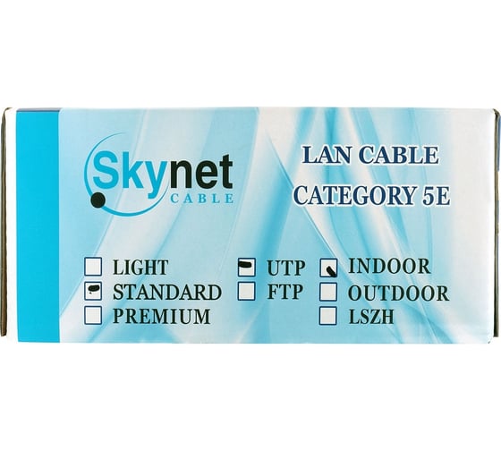 Кабель SkyNet Standart UTP indoor 4x2x0,48, медь FLUKETEST категории 5e одножильный 100м box серый CSS-UTP-4-CU/100