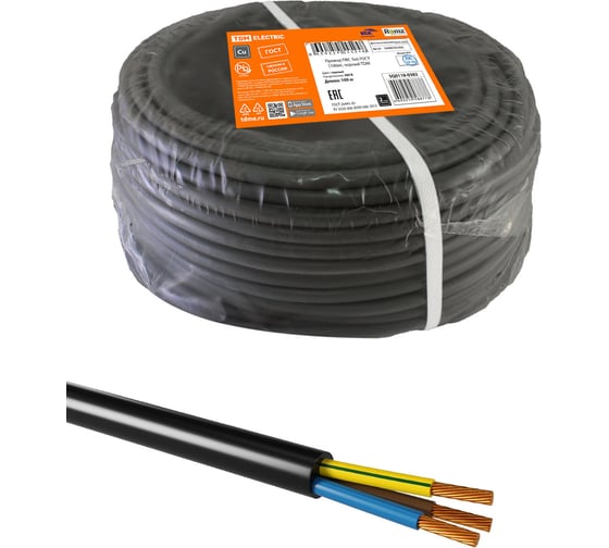 Провод TDM ELECTRIC ПВС 3х6 ГОСТ (100м), черный SQ0118-0382