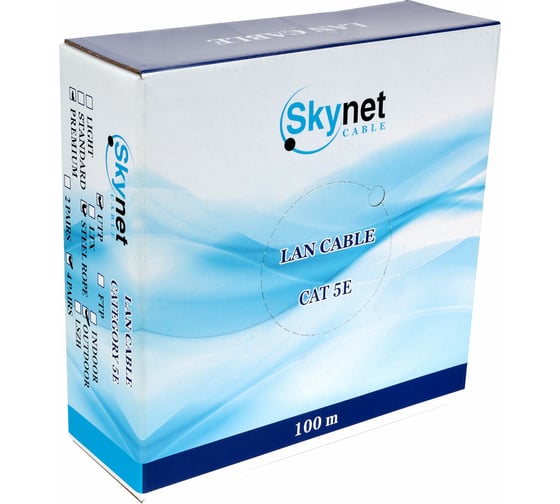 Кабель SkyNet Prem UTPoutdoor 4x2x0.51 трос медь FLUKETEST категории 5e одножильный 100м box черный CSP-UTP-4-CU-OUTR/100
