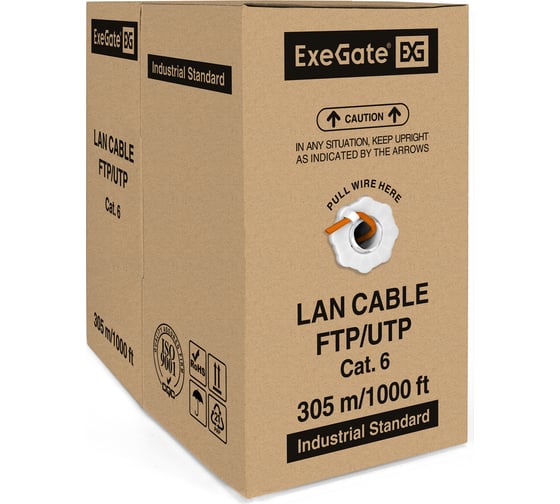 Кабель ExeGate FTP 4 пары категории 6 медь 23AWG экран бухта 305м оранжевый LSZH 289279