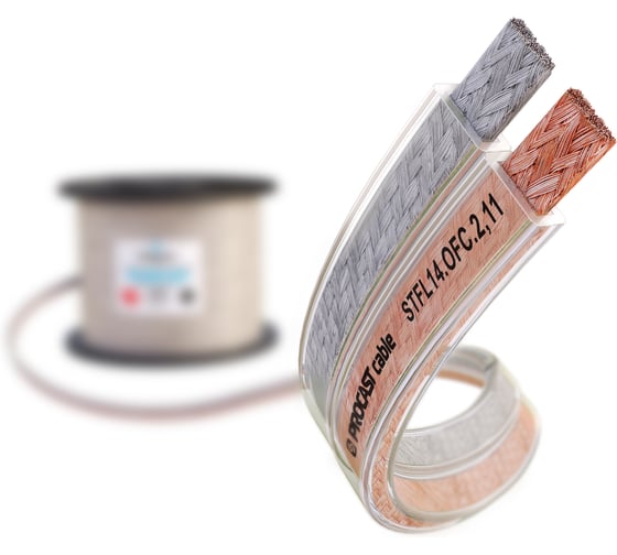 Плоский акустический Hi-Fi кабель, 14 AWG (2x2,11 мм), OFC медь, прозрачный, 5 м, STFL 14.OFC.2,11 PROCAST cable НФ-0000971