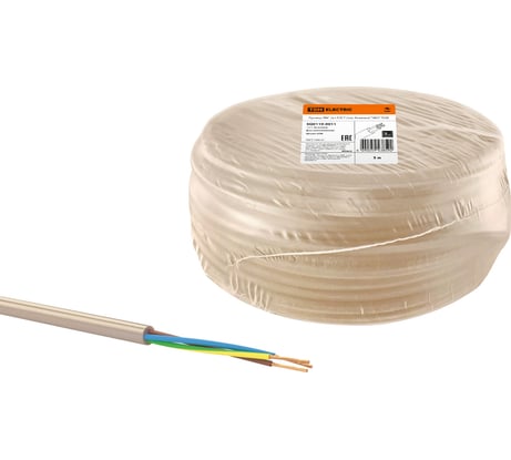 Провод TDM ELECTRIC ПВС, 3х1, ГОСТ, 5м, бежевый, "ЭКО" SQ0119-0011