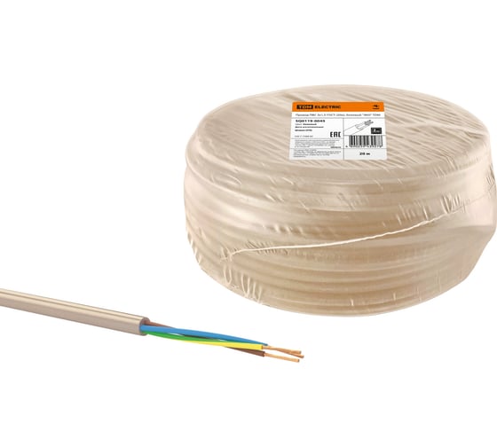 Провод TDM ELECTRIC ПВС, 3х1,5, ГОСТ, 20м, бежевый, "ЭКО" SQ0119-0045 1