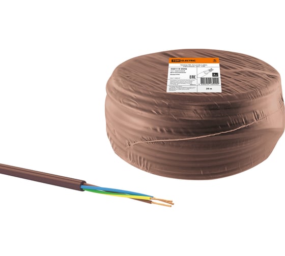 Провод TDM ELECTRIC ПВС, 3х1,5, ГОСТ, 20м, коричневый, "ЭКО" SQ0119-0046 1
