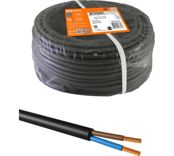 Провод TDM ELECTRIC ПВС, 2х4, ГОСТ, 100м, черный SQ0118-0379