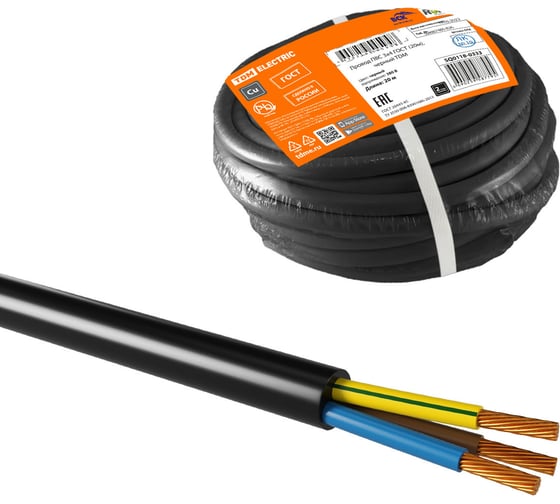 Провод TDM ELECTRIC ПВС, 3х4, ГОСТ, 20м, черный SQ0118-0333 1