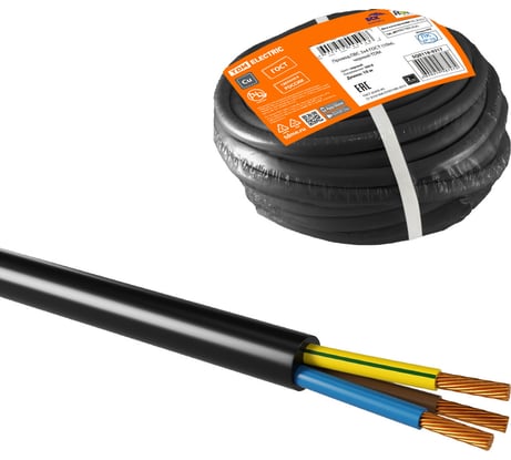 Провод TDM ELECTRIC ПВС, 3х4, ГОСТ, 10м, черный SQ0118-0317