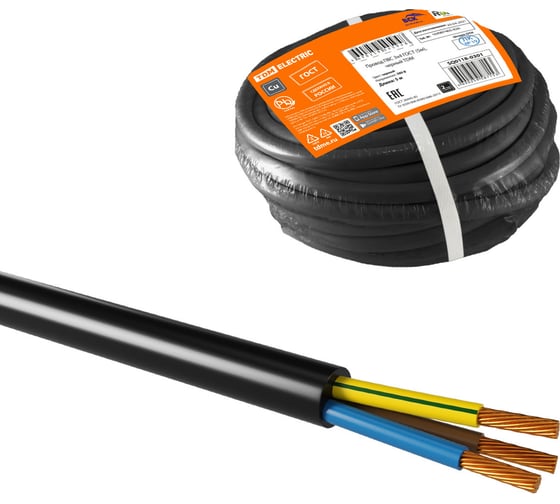 Провод TDM ELECTRIC ПВС, 3х4, ГОСТ, 5м, черный SQ0118-0301 1
