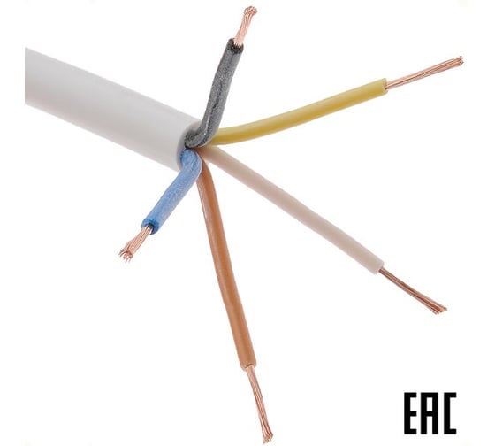 Электропровод бухта MW ПВС (ГОСТ) 5х0,75 белый 100м 100м