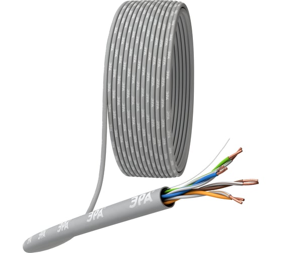 Кабель витая пара ЭРА SIMPLE U/UTP 4x2x24AWG Cat5e CU LSZH нг(А)-HF серый 305м Б0071348