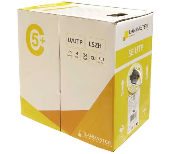 Кабель LANMASTER UTP, 4 пары, Кат. 5e, нг(А)-HFLTx, желтый, 305м в кат., LAN-5EUTP-HFLT-YL