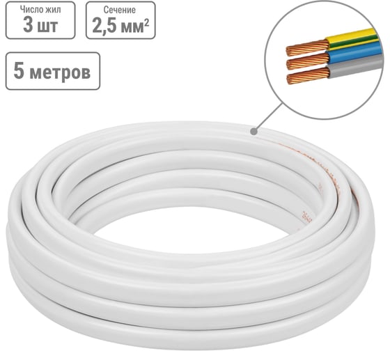 Провод TDM ELECTRIC ПУГСП 3х2,5 (5м), белый Народный SQ0126-0211