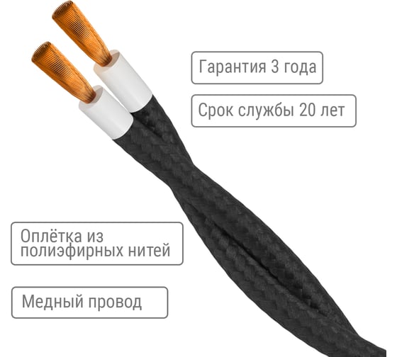 Ретро провод TDM ELECTRIC "Эко" 2x2,5 витой ГОСТ черный 50м SQ2801-0132