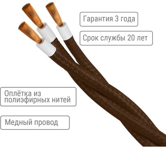 Ретро провод TDM ELECTRIC "Эко" 3x2,5 витой ГОСТ коричневый 20м SQ2801-0224