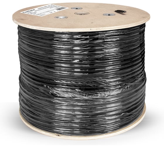 Кабель ExeGate FUTP4-C5e-CU-S24-SW-OUT-PE-BK-305-FLUKE FTP 4 пары кат.5e медь, 0.52мм 24AWG, FLUKE test pass, экран, внешний, с тросом, 305м, черный, PE 301067