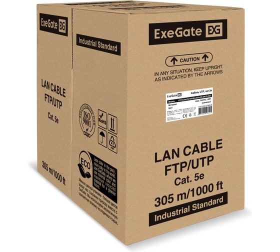 Кабель UTP4-C5e-CU-S24-IN-LSZH-OR-305-FLUKE UTP 4 пары кат.5e медь, 0.52мм 24AWG, FLUKE test pass, LSZH, 305м, оранжевый ExeGate 301078