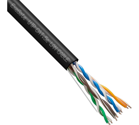 Кабель ExeGate Special UTP4-C5e-CU-S24-SW-OUT-PE-BK-305-FLUKE UTP 4 пары кат.5e медь, 0.48мм 24AWG, FLUKE test pass, внешний, с тросом, 305м, черный, PE 301075