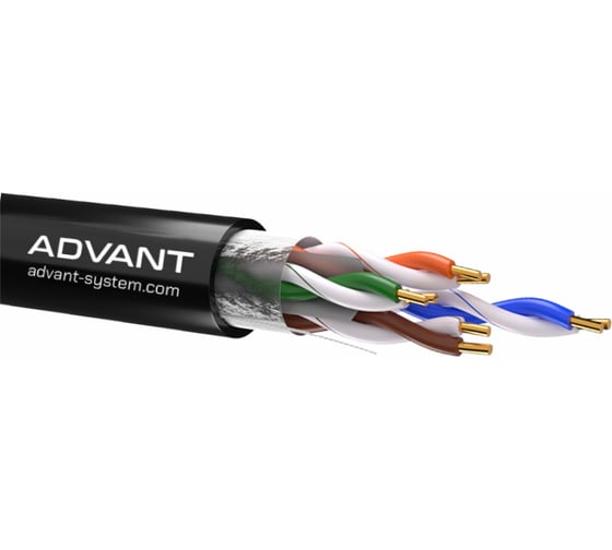 Кабель Advant Ethernet Витая пара кат.5е , U/UTP неэкранированный, проводник: одножильный 4х2х0.51 мм, оболочка PE для внешней прокладки, диаметр 5,0 мм. ADVANT ADV5e-U24PEBK (305m)