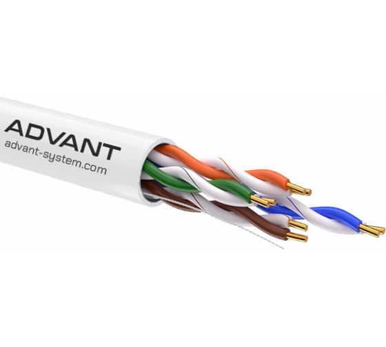 Кабель Advant Ethernet Витая пара кат.6 , U/UTP неэкранированный, проводник: одножильный 4х2х0.57 мм, оболочка PVC нг(А)-LS, диаметр 6,2 мм. Цвет: белый. ADVANT ADV6-U23PW (305m)