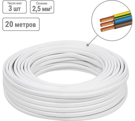 Провод ПГВВП TDM ELECTRIC 3x2,5 ГОСТ 20м, белый SQ0127-0407