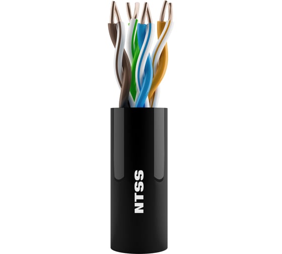 Кабель NTSS витая пара U/UTP 5e 4 пары одножильный 24AWG медь, 305 м, внешний PE черный боб NTSS-OUT-UUTP4-5e-PE-BL