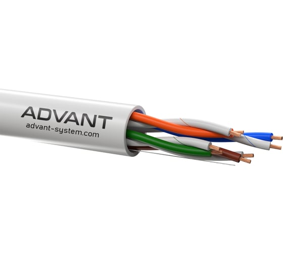 Кабель Advant Витая пара, CAT 5e для передачи цифрового аудиосигнала или Ethernet до 100 м, скорость передачи данных 1 Гбит/с, не экранированный U/UTP, категория 5e (100 MHz), 4 пары (26 AWG), многожильная медь, t (-30C +60C), в ADVANT ADV5e-U26MLG (305m)