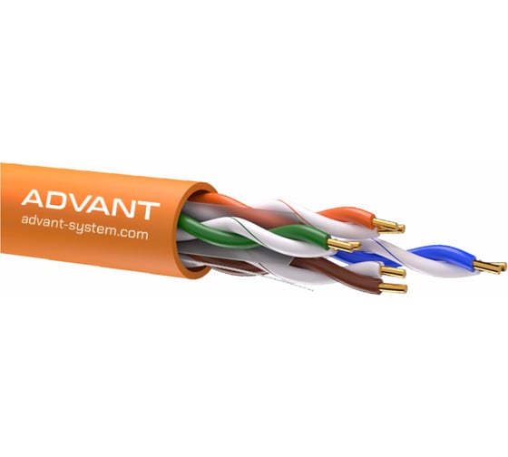 Кабель Advant Витая пара, CAT 5e, строительный, магистральный, для передачи цифрового аудиосигнала или Ethernet до 100 м, скорость передачи данных 1 Гбит/с, не экранированный U/UTP, категория 5e (100 MHz), 4 пары (24 AWG), одножи ADVANT ADV5e-U24LO (305m)