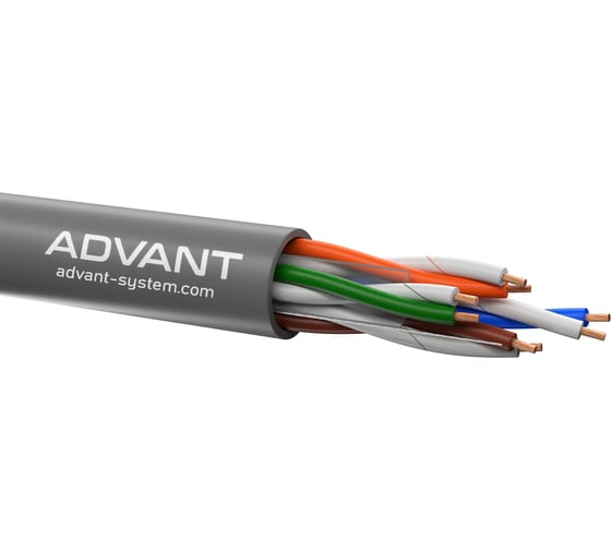 Кабель Advant Ethernet Витая пара категории CAT 6 (250 MHz), не экранированный, проводник из многожильной меди, внешняя оболочка FRNC-С/LSZH, внешний диаметр 6,2 мм. Предназначен для использования при температуре от -20C до +60C ADVANT ADV6-U24MLG (305m)