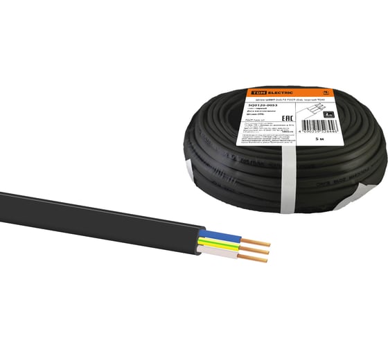 Шнур TDM ШВВП 3x0,75 ГОСТ 5м, черный SQ0120-0053