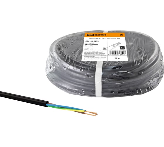 Провод TDM ПВС 3x1 ГОСТ 20м, черный SQ0118-0272 1