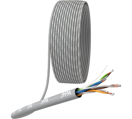 Кабель витая пара ЭРА SIMPLE U/UTP 4x2x24 AWG Cat5e CCA LSZH нг(А)-HF серый 305м Б0071349