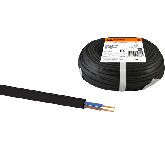 Шнур ШВВП TDM 2x0,75 ГОСТ 5м, черный SQ0120-0051