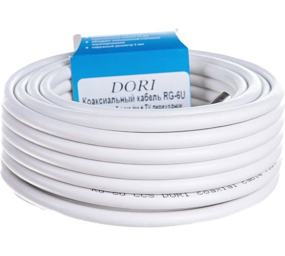 Коаксиальный кабель DORI RG-6 на F-разъёмах 10 м + переходник на TV 40897