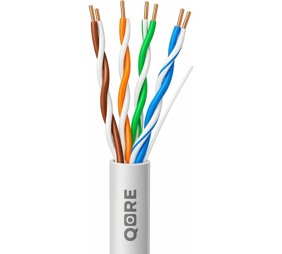 Кабель витая пара QORECONNECT кат.5e, F/UTP, 4 пары (24 AWG), одножильные проводники 4х2х0.46 мм, оболочка LSLTx нг(а)-LS QORE QR-5E-FTP-046-LSLTx-G (305м)