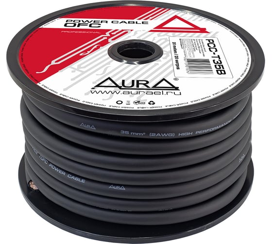 Силовой кабель AurA TOFC, 2AWG 35мм2, 20м. катушка, черный PCC-T35B