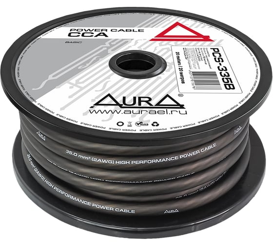 Силовой кабель AurA 2AWG 35мм2, 20м. катушка, черный PCS-335B