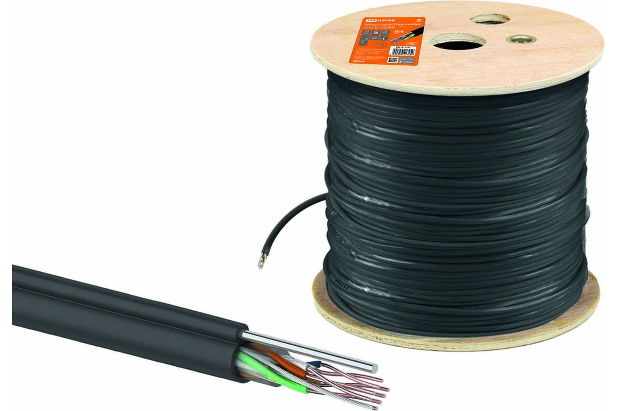 Кабель TDM витая пара U/UTP Cat 5e 4x2х24AWG 305м solid, PE для наружной  прокладки, чёрный, трос 1,2мм SQ0107-0107 - выгодная цена, отзывы,  характеристики, фото - купить в Москве и РФ