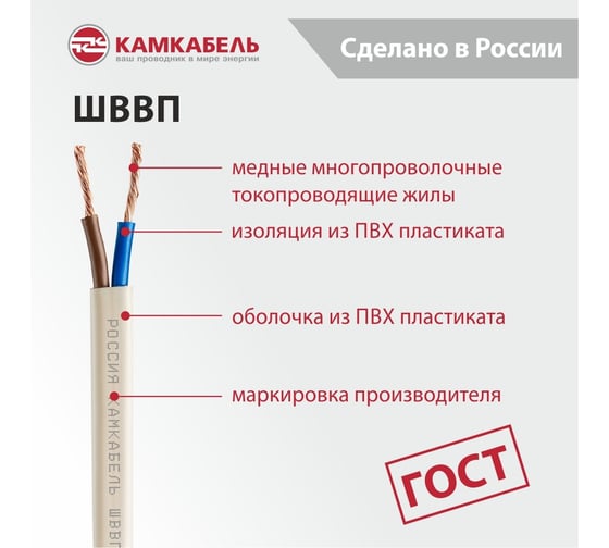 Шнур ШВВП Камкабель 2x0.75 мм 20 м ГОСТ 231ЯA20C0000Ъ600020М