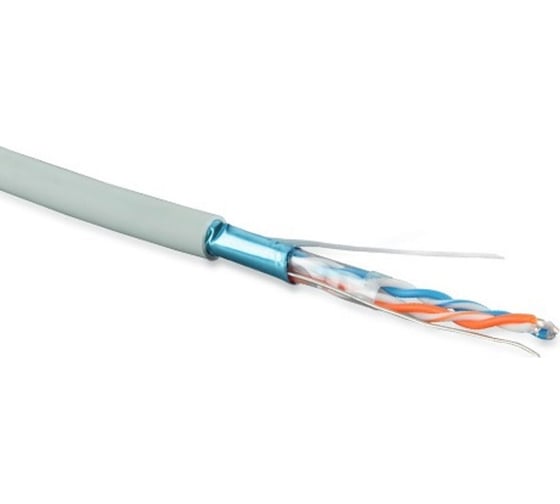 Кабель Hyperline витая пара, экранированная F/UTP, категория 5, 2 пары (24 AWG), одножильный (solid), экран - фольга, LSZH, серый 41479