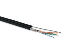 Кабель Hyperline UUTP4-C5E-S24-2SW-OUT-PE-BK-500 500 м, витая пара, U/UTP, категория 5e, 4 пары (24 AWG), одножильный (solid), с усил. металл.тросом, внешний, PE, -40C-+60C, черный- гарантия