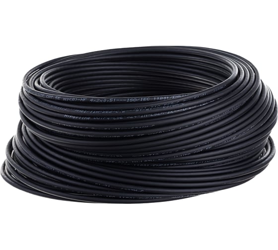 Кабель Hyperline UUTP4-C5E-S24-IN-LSZH-BK-100 (100 м) витая пара, неэкранированный, U/UTP, категория 5e, 4 пары (24 AWG), одножильный (solid), LSZH, нг(А)-HF, -20C – +75C, черный - гарантия: 15 лет 273503
