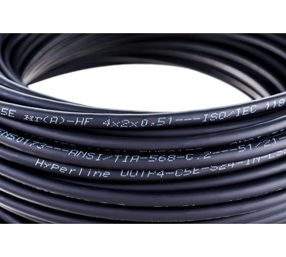 Кабель Hyperline UUTP4-C5E-S24-IN-LSZH-BK-100 (100 м) витая пара, неэкранированный, U/UTP, категория 5e, 4 пары (24 AWG), одножильный (solid), LSZH, нг(А)-HF, -20C – +75C, черный - гарантия: 15 лет 273503