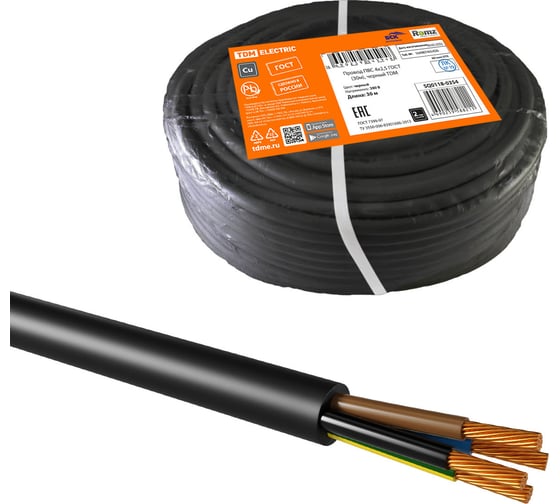 Провод TDM ПВС 4х2,5 ГОСТ 30м, черный SQ0118-0354