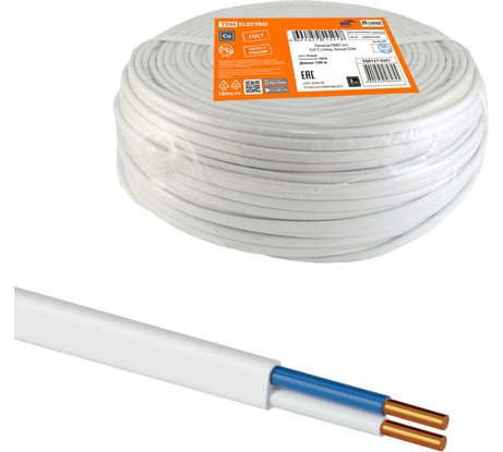 Провод ПВВП TDM ELECTRIC 2х1, ГОСТ, 100м, белый SQ0127-0251